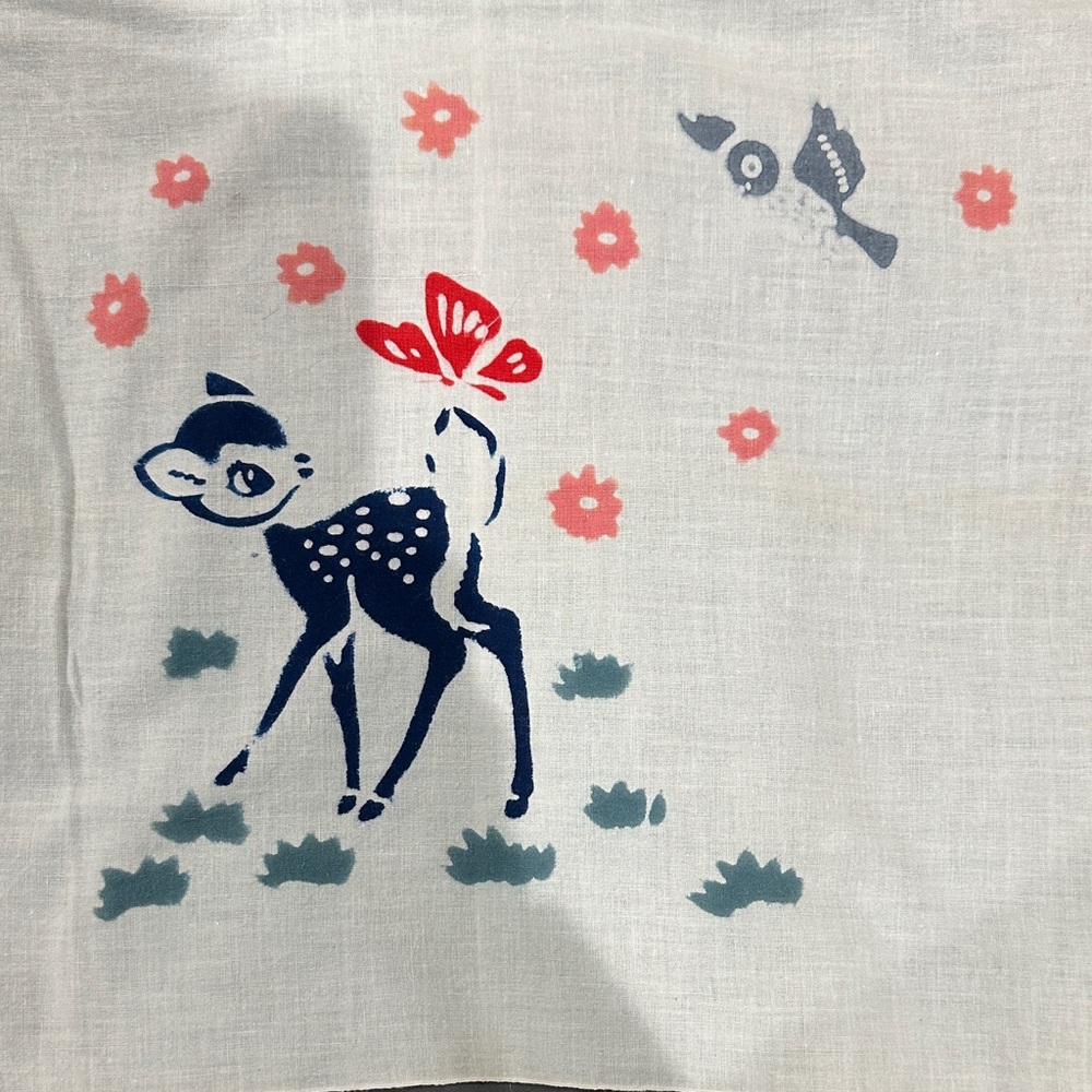 Vintage Block Print Disney Bambi White and Blue Print Wall Hanging